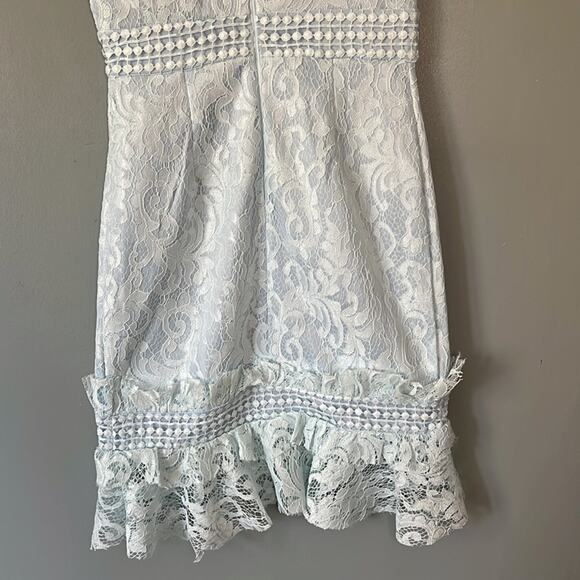 NWT PrettyLittleThing Dusty Blue Frill Hem Lace Bodycon Size 4 - Picture 12 of 12